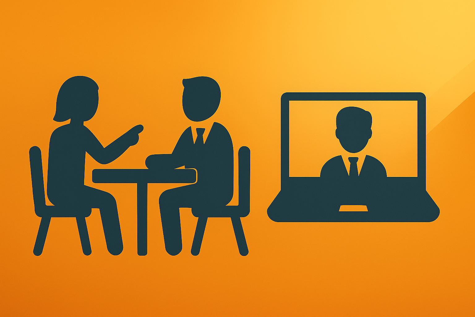 Beratung vor Ort oder digital Links sitzen sich zwei Personen an einem Tisch gegenüber und rechts sieht man eine Person in einem Bildschirm