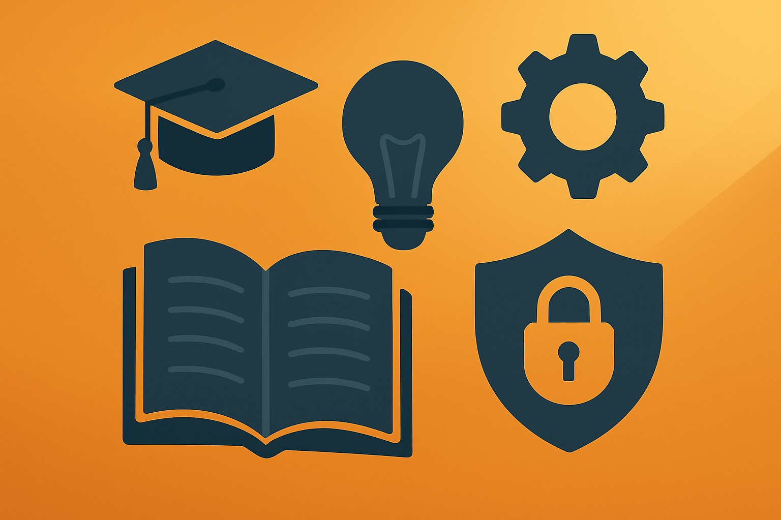 Hochqualifiziertes Team Einige Symbole, die für Weiterbildung stehen, zum Beispiel ein Buch oder eine Glühbirne.