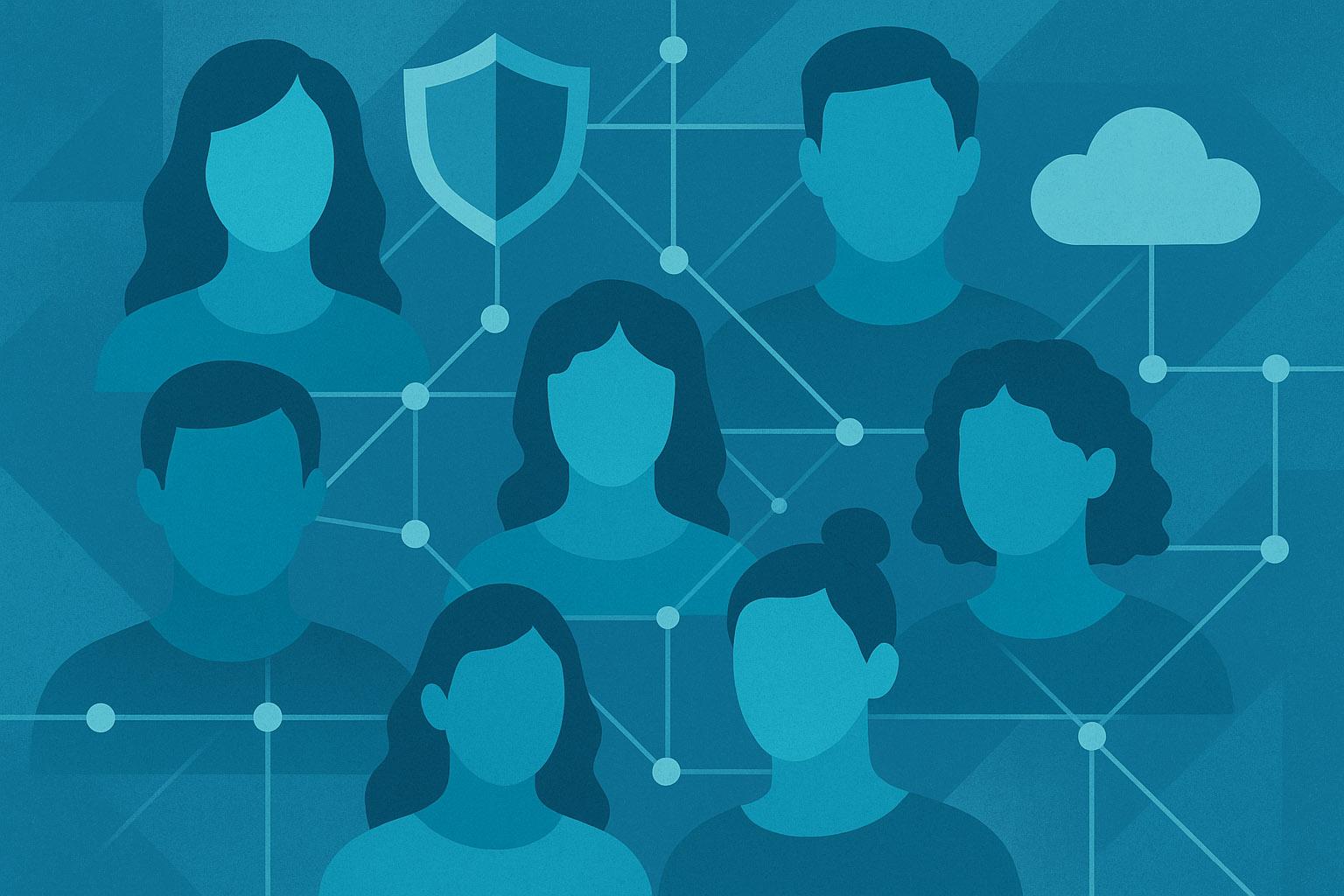 Datenschutz Experten Verbindung abstrakter Köpfe in einem Netzwerk 