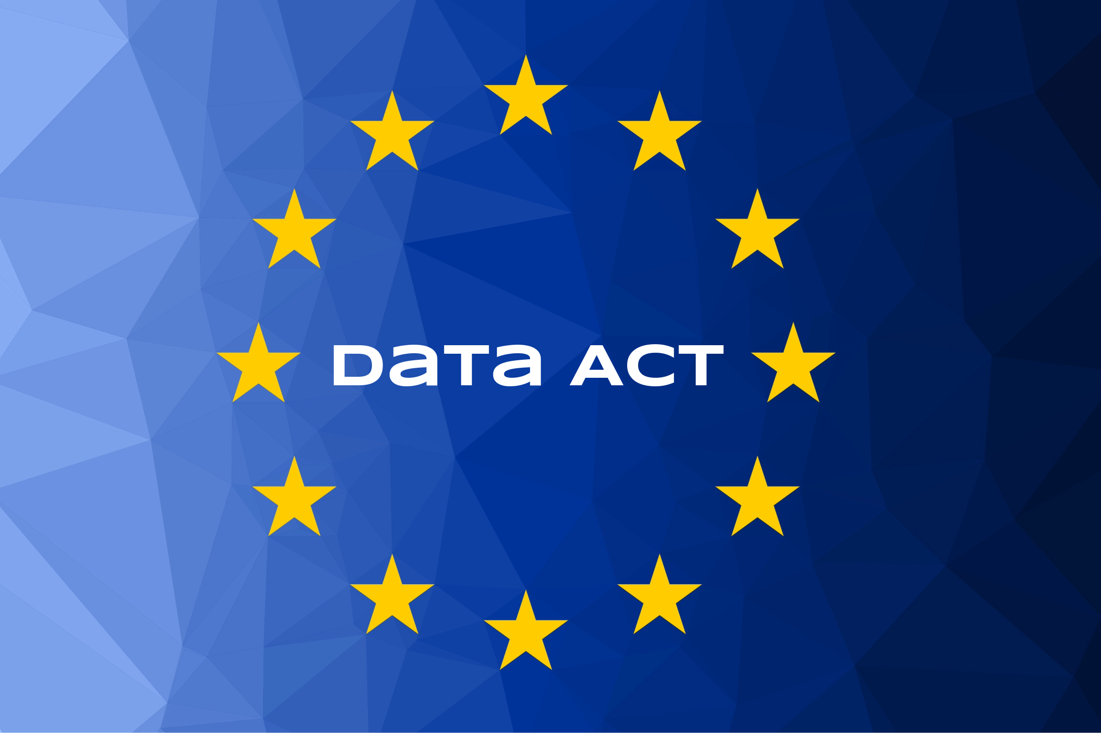 Data Act Sterne im Kreis auf blauem Hintergrund, in der Mitte die Worte "Data Act"