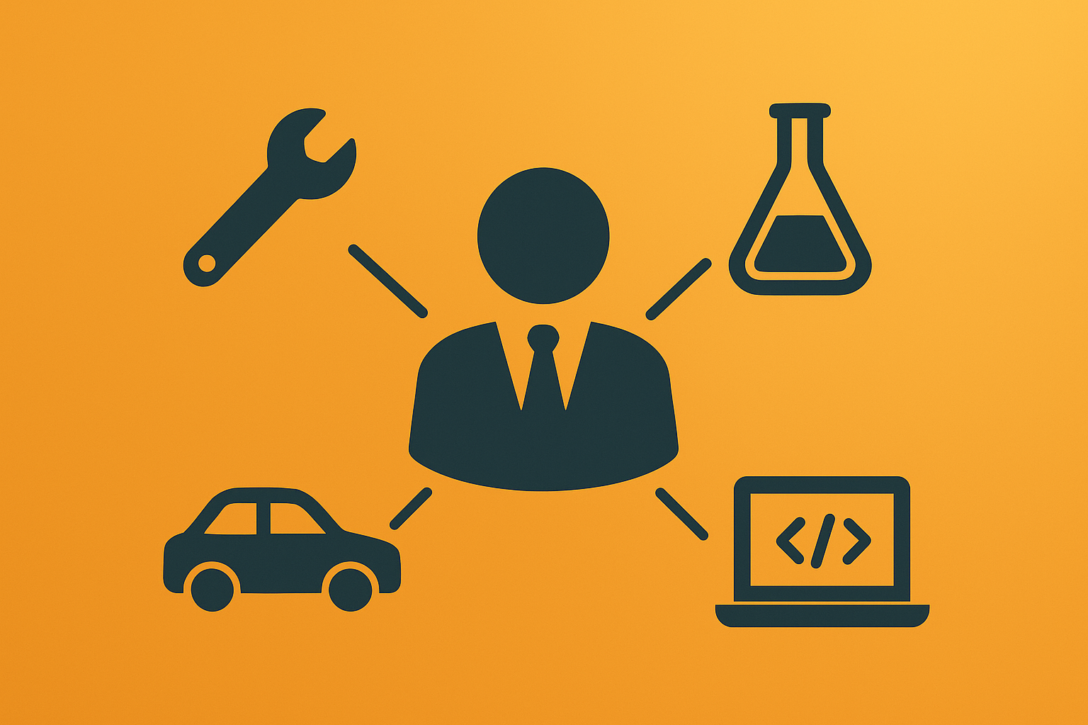 Branchenuebergreifende Beratung Eine Person, mit der folgende Bereiche verbunden sind: Handwerk, Pharma, Automotive und Software