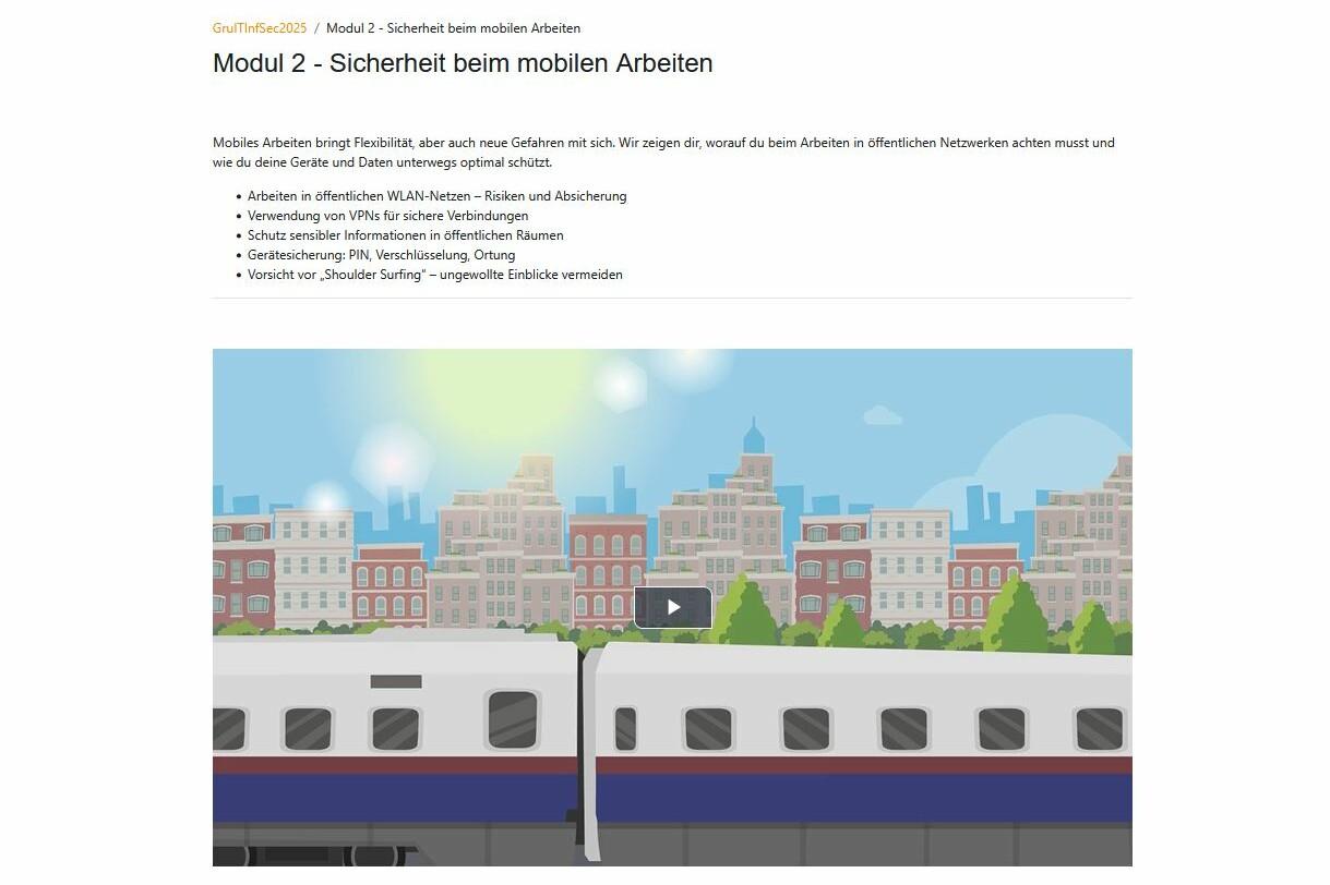 Screenshot of a video showing a train, with the headline ‘Module 2 – Safety when working on the move’ above it.